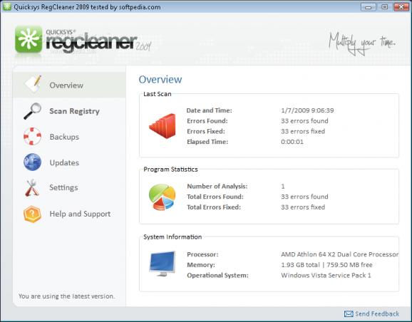 Quicksys RegCleaner 2009 screenshot