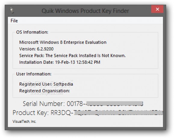 Quik Windows Product Key Finder screenshot