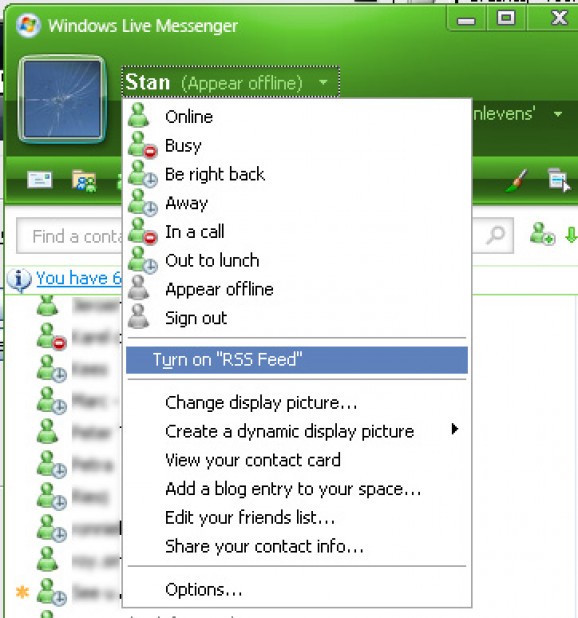 RSS-Feed Windows Live Messenger Add-In screenshot