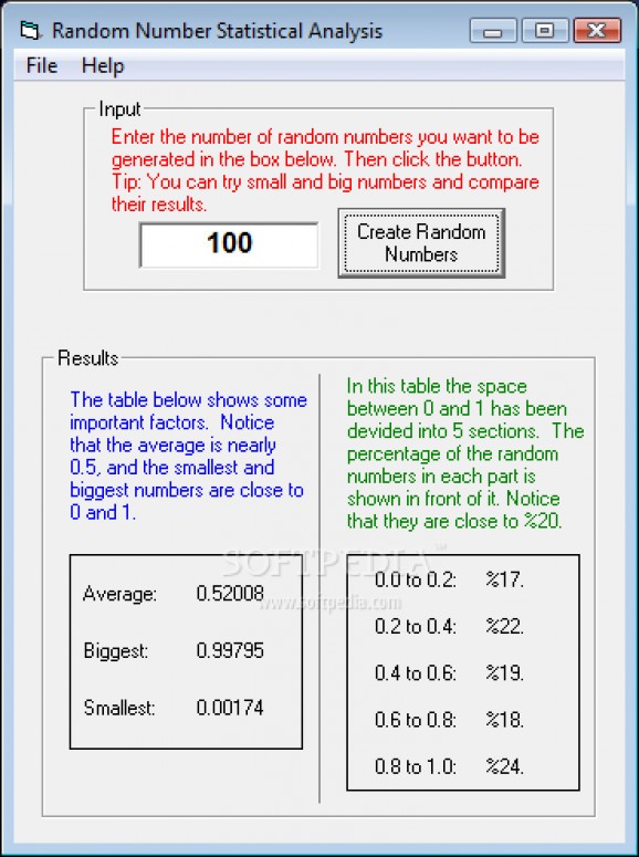 Random Numbers Statistical Analysis screenshot