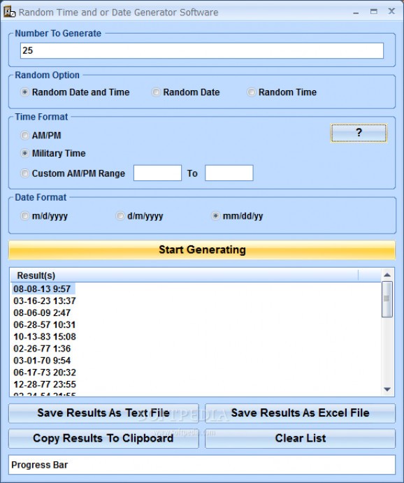 Random Time and or Date Generator Software screenshot