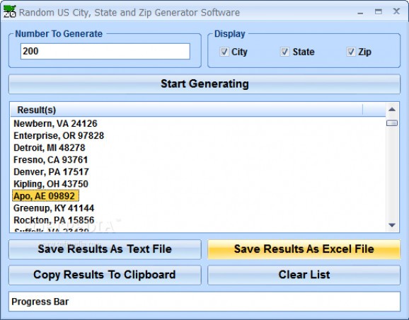 Random US City, State and Zip Generator Software screenshot