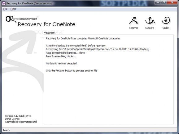 Recovery for OneNote screenshot