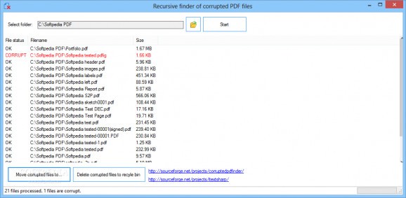 Recursive finder of corrupted PDF files screenshot