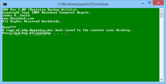Registry Backup Utility screenshot