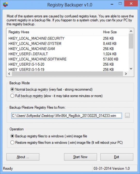 Registry Backuper screenshot