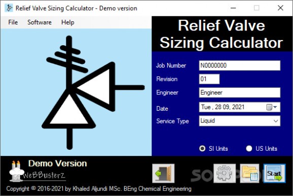 Relief Valve Sizing Calculator screenshot