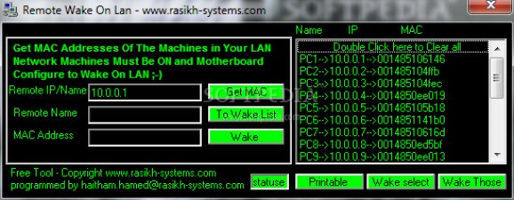 Remote wake on LAN screenshot