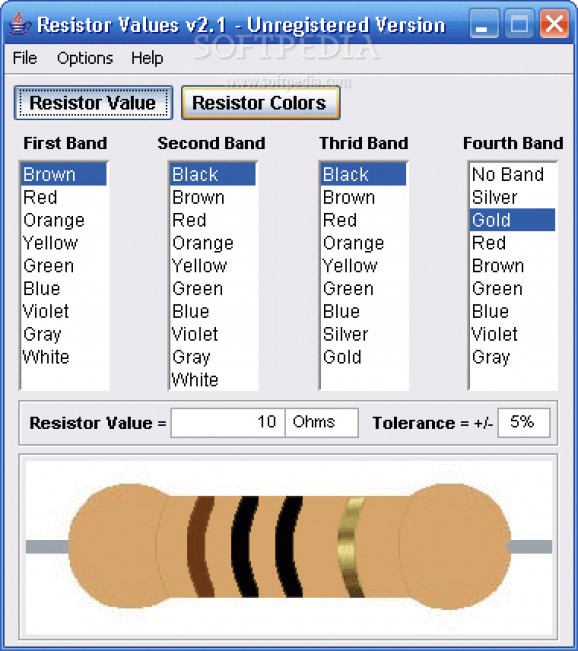 Resistor Values screenshot