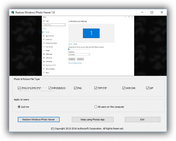Restore Windows Photo Viewer to Windows 10 screenshot