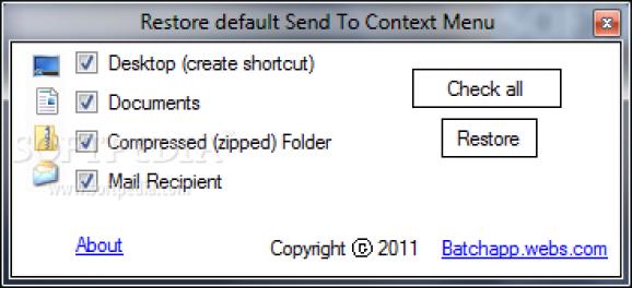 Restore default Send To Context Menu Items screenshot