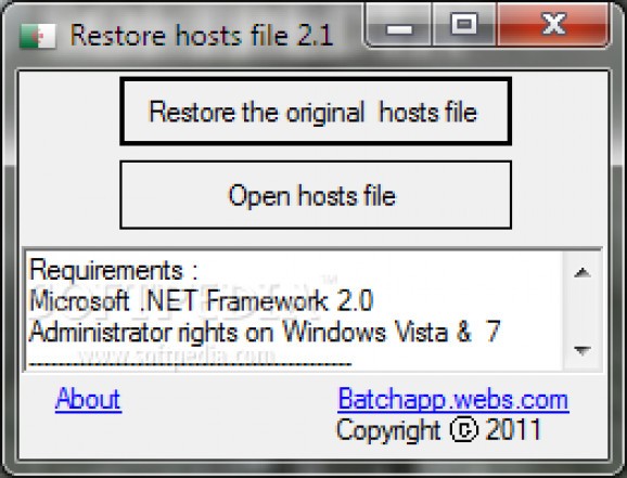 Restore hosts file screenshot