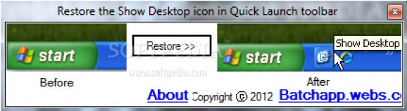 Restore the Show Desktop icon in Quick Launch toolbar screenshot