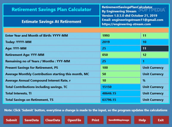 Retirement Savings Plan Calculator screenshot