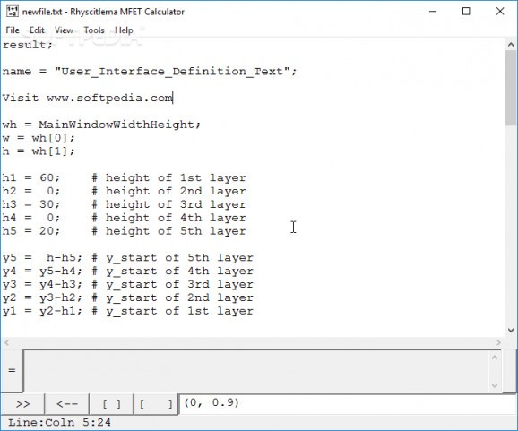 Rhyscitlema MFET Calculator screenshot