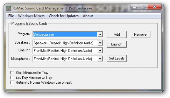 RoMac Sound Card Management screenshot