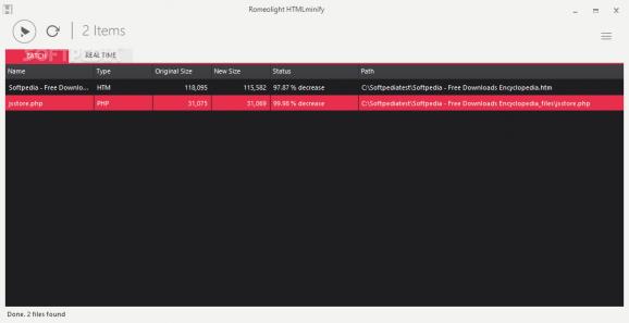 Romeolight HTMLminify screenshot