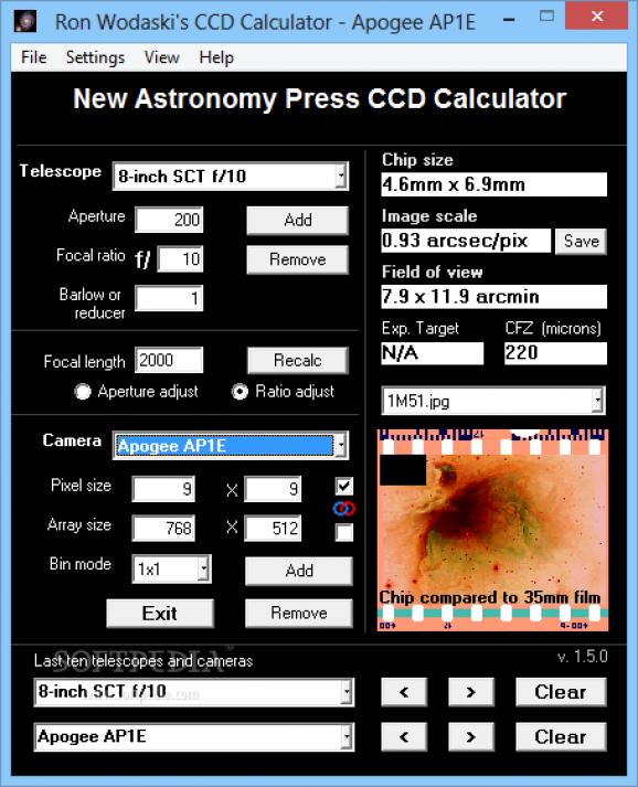 Ron Wodaski's CCD Calculator screenshot
