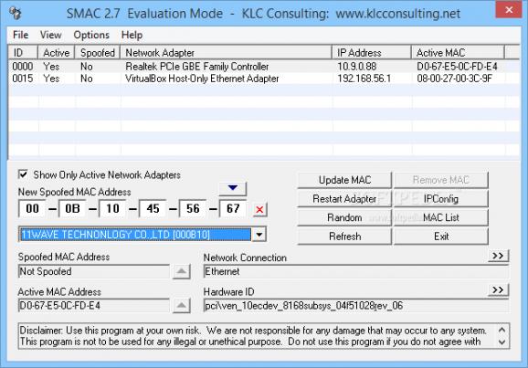 SMAC MAC Address Changer screenshot