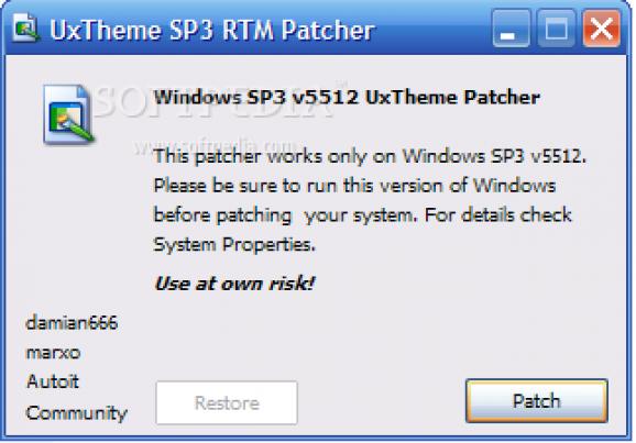 SP3 UxTheme Patcher screenshot