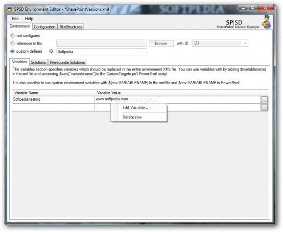 SPSD Environment Editor screenshot