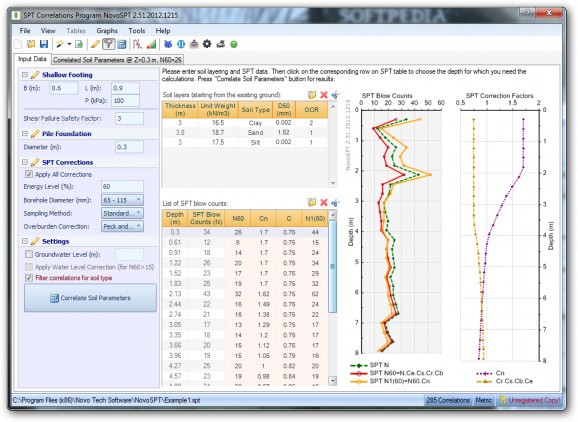 NovoSPT (SPT Correlation Program) screenshot