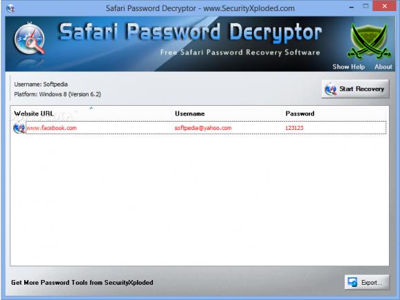 Safari Password Decryptor Portable screenshot