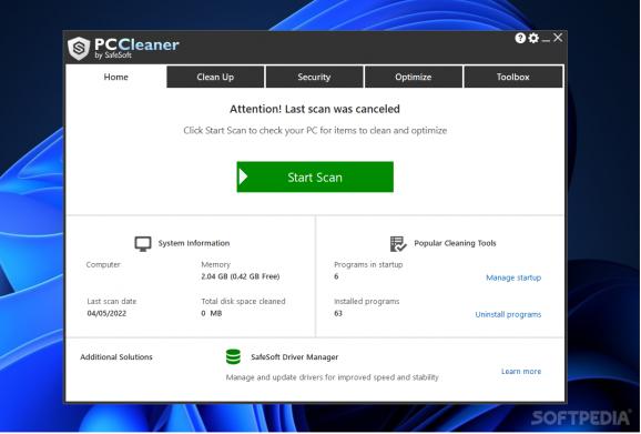 SafeSoft PC Cleaner screenshot