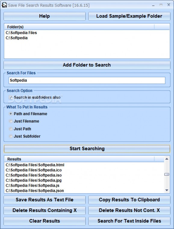 Save File Search Results Software screenshot