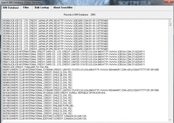 Search BIN Database screenshot