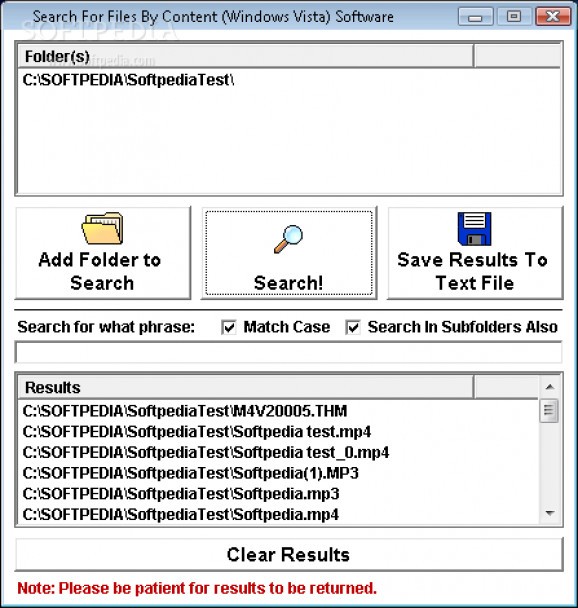 Search For Files By Content (Windows Vista) Software screenshot