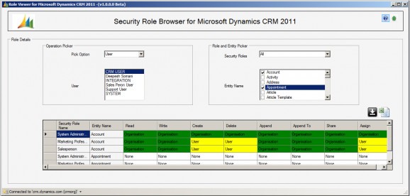 Security Role Browser for Dynamics CRM 2011 screenshot