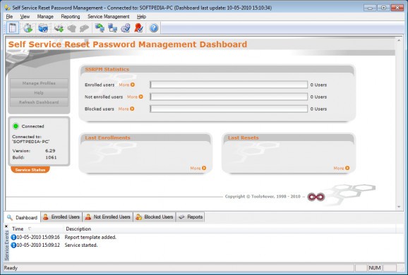 Self Service Reset Password Management screenshot