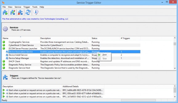 Service Trigger Editor screenshot