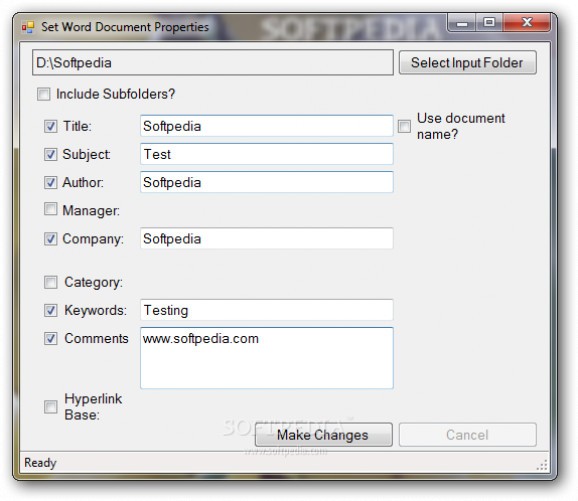 Set Word Document Properties screenshot