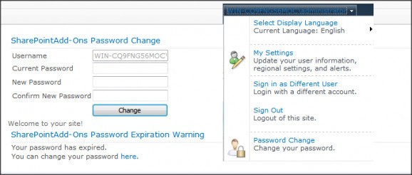 SharePoint Password Change & Expiration screenshot