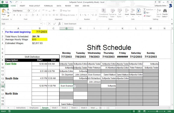 Shift Scheduler for Excel screenshot