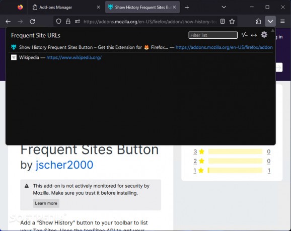 Show History Frequent Sites Button screenshot