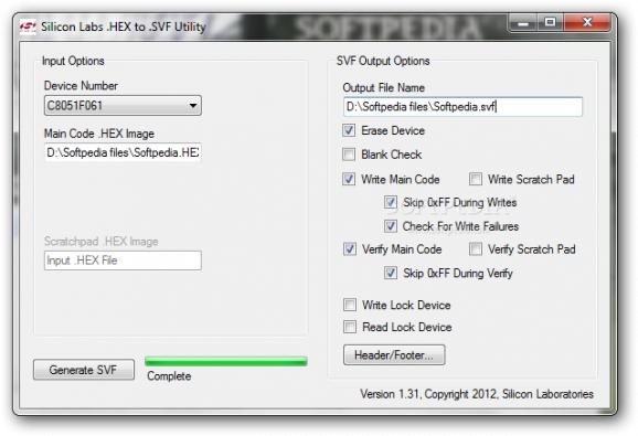 Silicon Labs .HEX to .SVF Conversion Utility screenshot