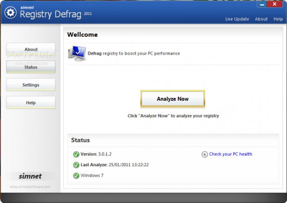 Simnet Registry Defrag 2011 screenshot