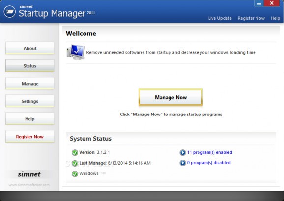 Simnet Startup Manager screenshot