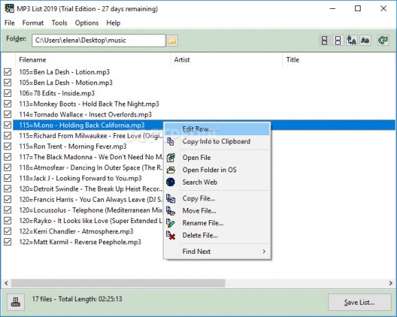 MP3 List screenshot