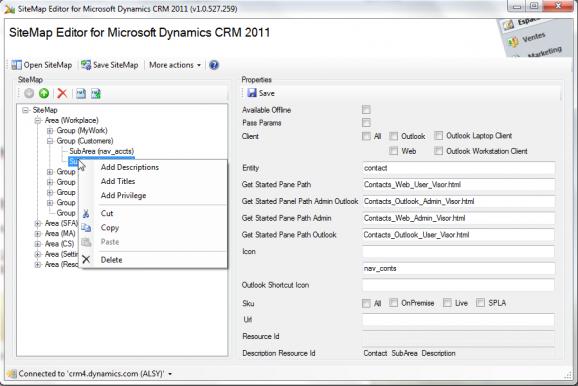 SiteMap Editor for Microsoft Dynamics CRM 2011 screenshot