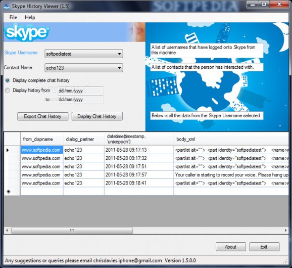 Skype History Viewer screenshot