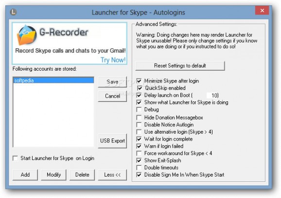 Launcher for Skype (formerly Skype Launcher) screenshot