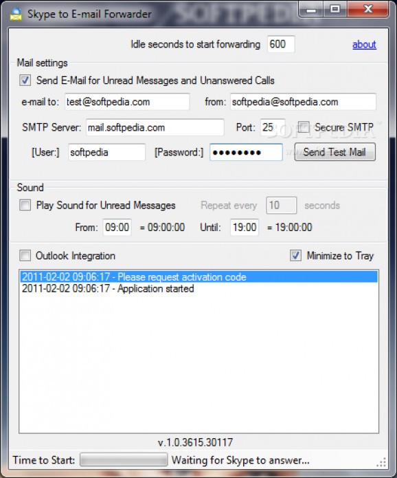 Skype to E-mail Forwarder screenshot