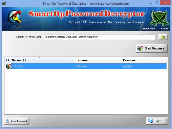 SmartFTP Password Decryptor Portable screenshot