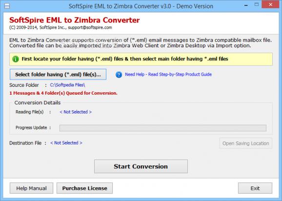 SoftSpire EML to Zimbra Converter screenshot