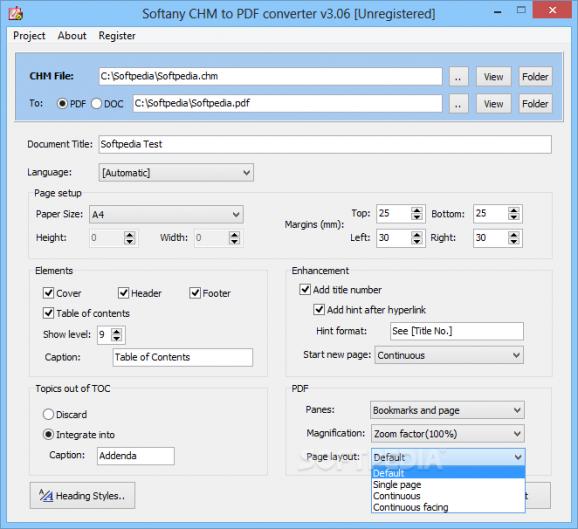 Softany CHM to PDF converter screenshot