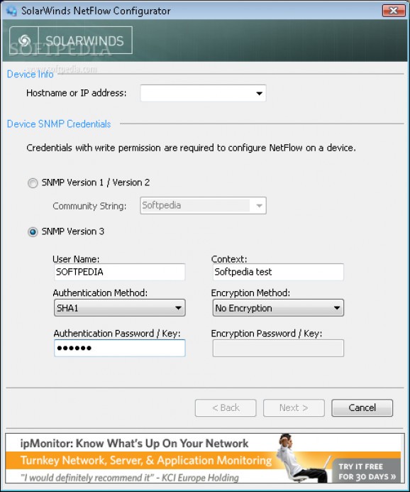 SolarWinds NetFlow Configurator screenshot